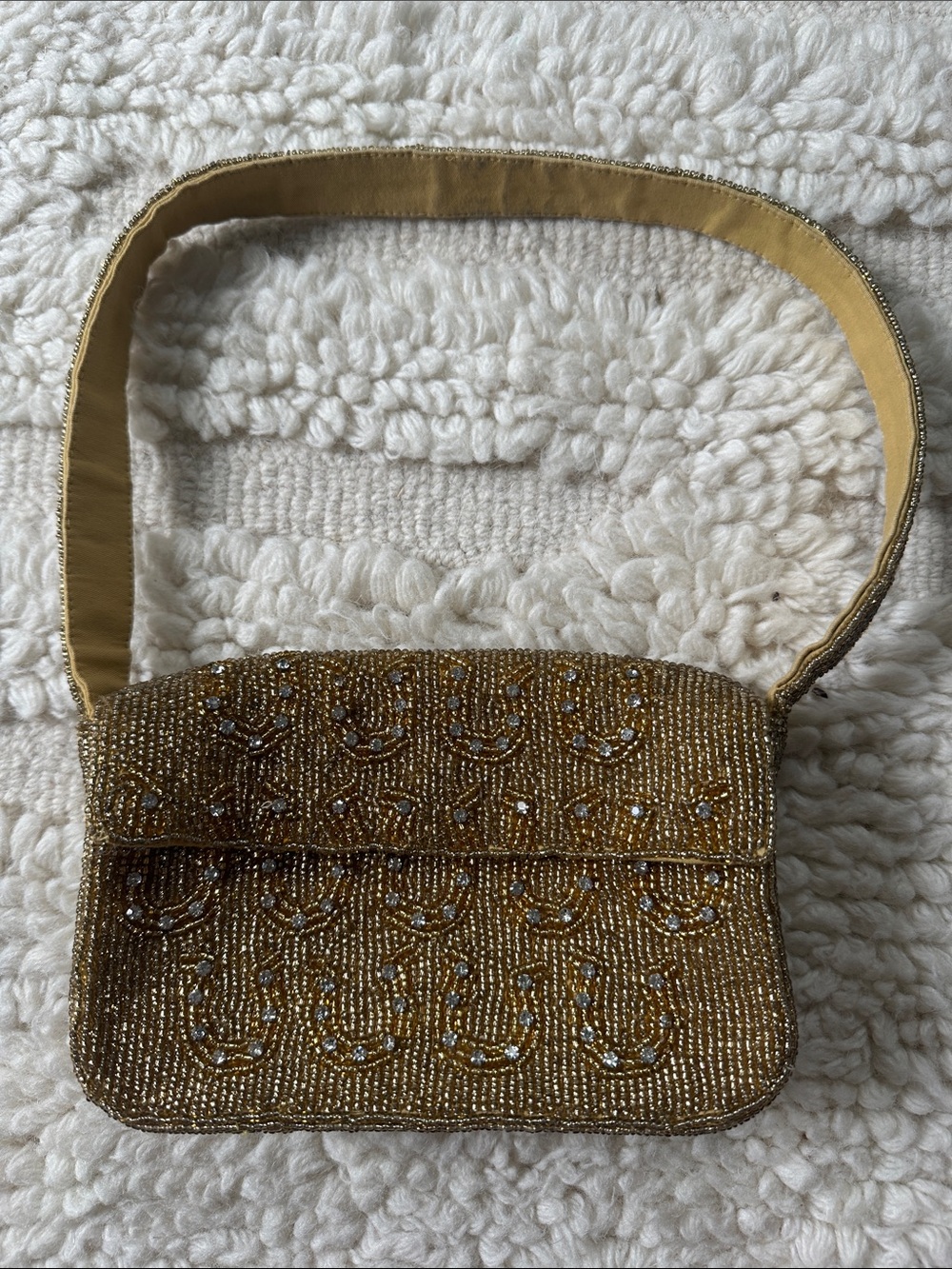 Anthropologie Fiona Beaded Bag Gold